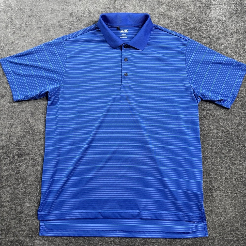 Adidas Golf‎ Shirt Polo Men's Blue Pinstripe Short Sleeve Size Large Stretch